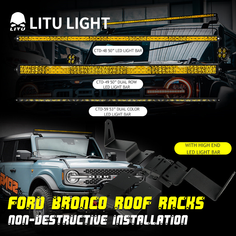 Upper Windshield Roof 52'' LED Light Bar Mounting Bracket for Ford Bronco