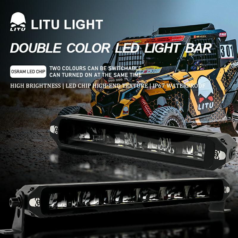 Flood Beam Led Light Bar Single Row Dual Color Off Road Driving Bar Light